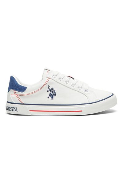 U.S. Polo Assn. Women's White Casual Canvas Lace-Up Sneakers, Lightweight Shoes for Everyday Wear