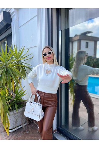 For Angels Pulover din tricotaje cu accesoriu inimă în față