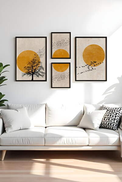 huhuli Ahşap Siyah Çerçeveli 4 Parça Set Tablo huhu455