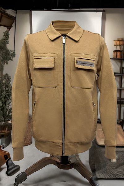 BESSA Ανδρικό Tan Bomber Jacket - Τσέπες με φερμουάρ, επένδυση και πτερύγιο