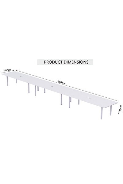 Mahmayi Meeting Table Conference Table with Wire Management & Metal Legs-14 Seater, U-Leg (White)