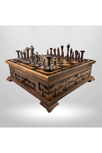 Metalicraft MC02 Metalicraft Premium Metal Chess Set - Natural Wooden Walnut Board with Drawers - Handmade