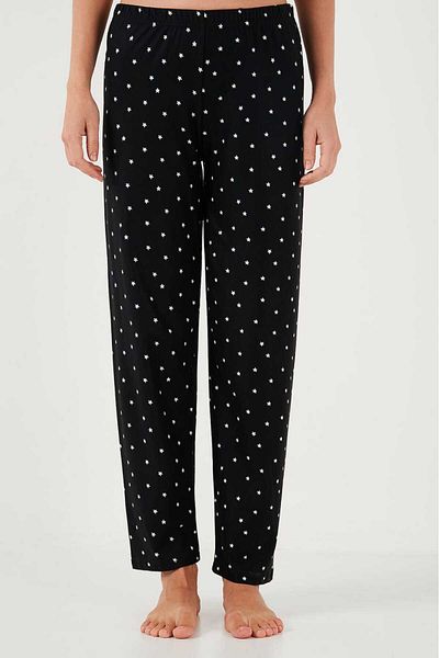 Pijamoni Black Suede Pajama Bottoms with Star Pattern