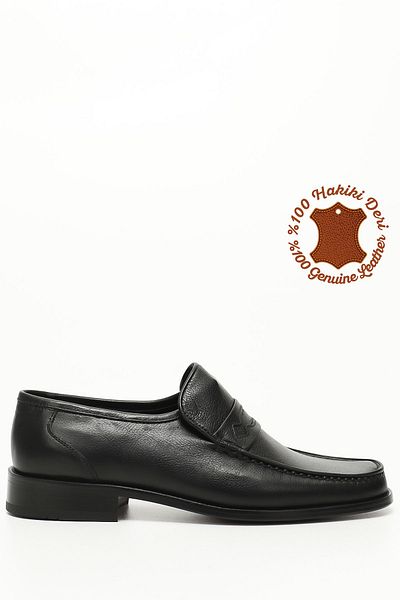 GÖNDERİ(R) Schwarze Gön Platinum Echtleder runde Zehenpartie mit Ledersohle, lässige Herrenschuhe 01031