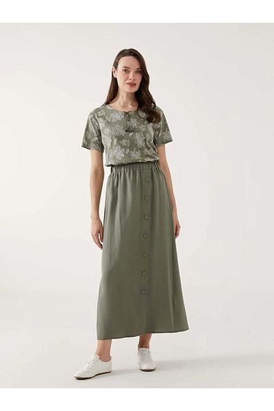 LC Waikiki Γυναικεία φούστα LCW Grace Khaki με ελαστική μέση