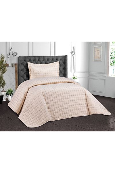 REYS Star Quilted Single Bedspread Set - Cappucino -