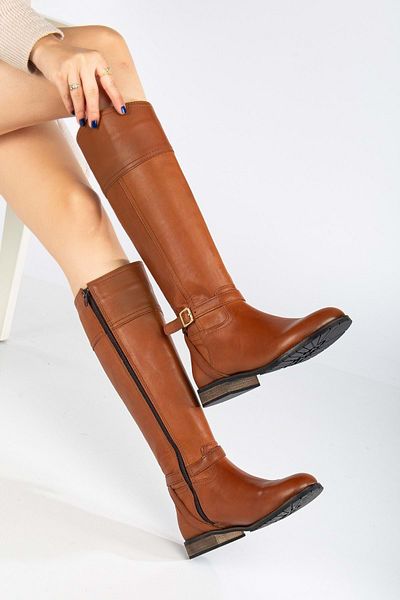 ANALİN SHOES Γυναικείες μπότες με αγκράφα από γνήσιο δέρμα - Tan