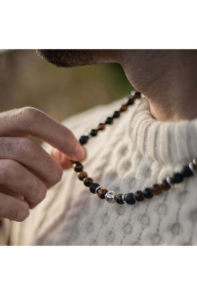 PİRAMİGO Lav Taşı ve Kaplan Gözünden “Toprak ve Ateş Enerjisi” Kolye