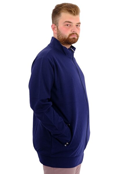 ModeXL Mode Xl Large Size Men's Cardigan Zippered Stell Stand Collar 20571 Indigo