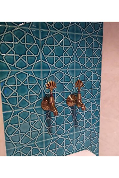 Armada Çini 20x20 Cm Rölyefli Turkuaz Selçuklu Yıldızı Deseni Çini Karo