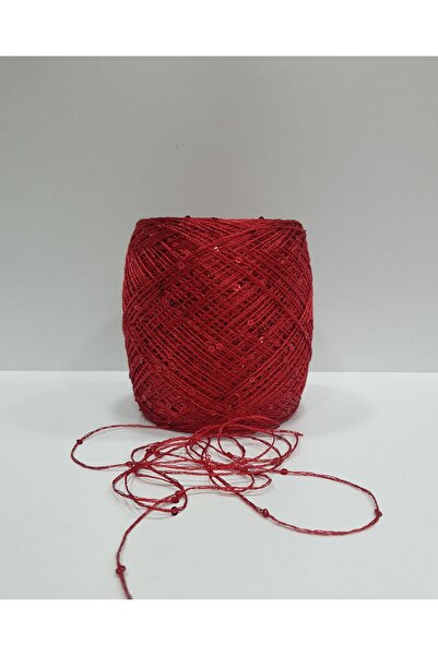 İPLİKOUTLET Koyu Kırmızı Üzeri Kırmızı Pullu İp 200 Gram