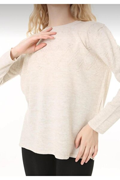 FERRY BUTİK Γυναικείο πλεκτό πουλόβερ με μοτίβο με λαιμόκοψη