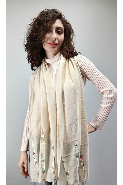 Gönülden Tasarım ΚΡΕΜ ΧΡΩΜΑ ΑΠΑΛΗ ΦΟΥΝΤΑ ΛΟΥΛΟΥΔΙ ΕΘΝΙΚΟ ΓΥΝΑΙΚΕΙΟ Φουλάρι ΣΑΛΙ 170X45 CM