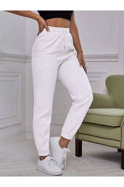 FUNSTYLE Plus Size Jogger Rubber Leg White Women's Raster Sweatpants