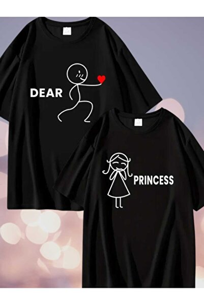 WOODROFFE مجموعة زوجين للجنسين - تي شيرت كاجوال كبير الحجم مطبوع عليه أميرة ع...