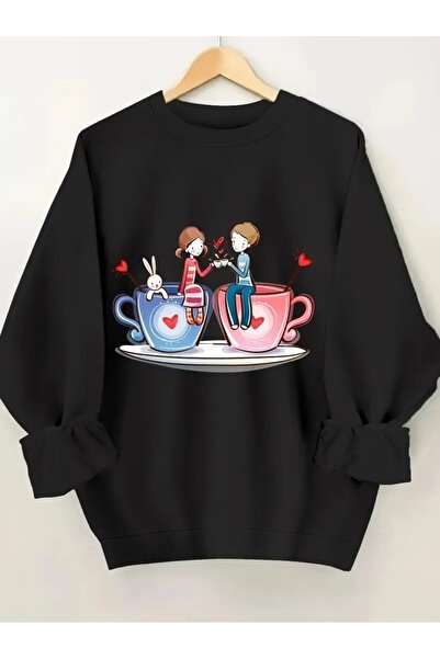 WOODROFFE Γυναικείο φούτερ με στάμπα Coffee Love με λαιμόκοψη Oversize