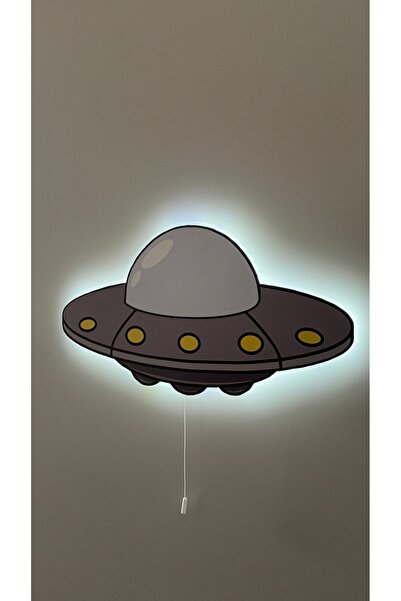 UViolets Dekoratif Ahşap Baskılı Uzay Gemisi UFO Çocuk Odası Gece Lambası 21*42