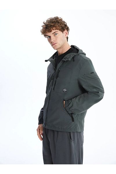 LC Waikiki Ανδρικό λεπτό παλτό XSIDE Anthracite Standard Mold Hooded