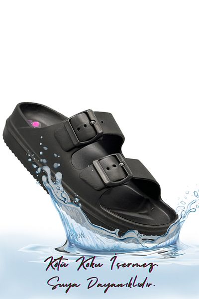 sermoda Ελαφριές καλοκαιρινές παντόφλες Eva Black - Νιπτήρας παραλίας και πισίνας με διπλή πόρπη