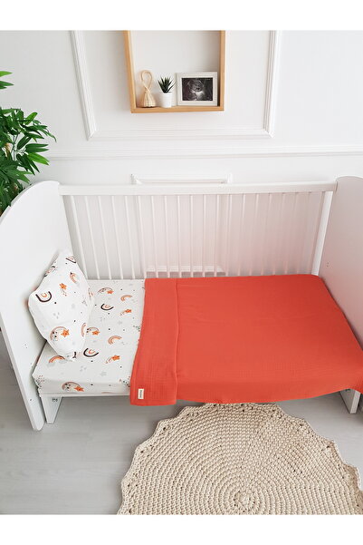 ib ilkimbebe Gökkuşağı 100x120 Dört Katlı Müslin Bebek Battaniyeli Nevresim T...