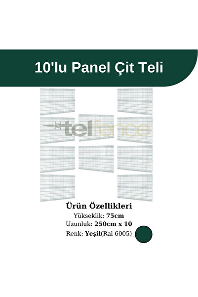 Telfence 75 Cm 10 'lu Panel Çit Teli Çift Telli Avantaj Paketi 25 Metre Antrasit