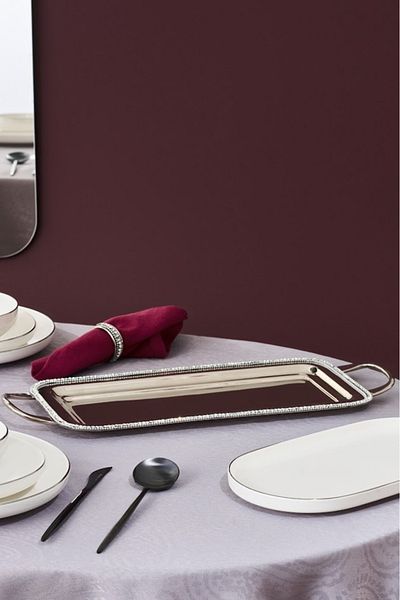 Karaca Home Majesty Decorative Tray with Handles 45.75 X 17.75 cm
