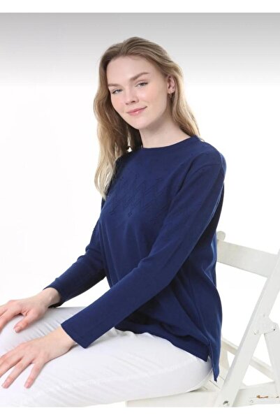 BLUEMOOR Pulover de damă cu decolteu rotund cu model