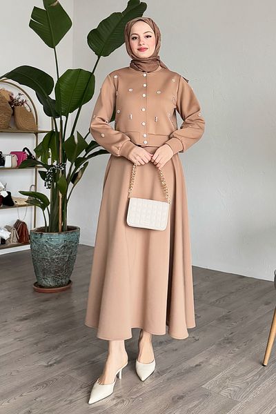 InStyle Μπεζ Σετ με Πέτρινη Φούστα κατάδυσης