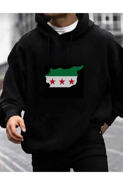 FULL TOLERANCE Syrian Flag Printed Oversize Hoodie - Thick Hooded, 3 Thread Winter Sweatshirt