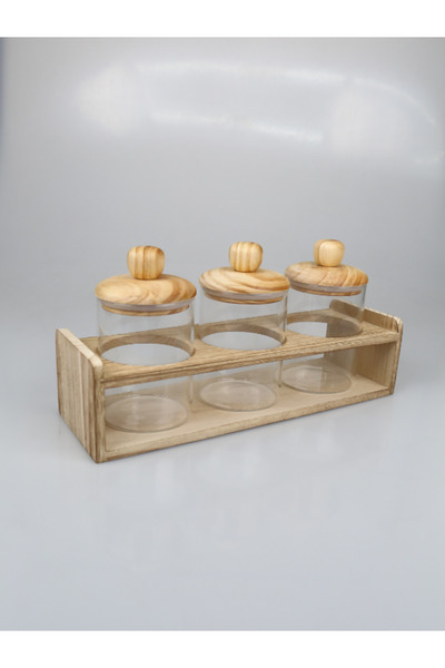 NutraBella Transparent Food Storage Jars - with Wooden Lids, Glass Seasoning, Salt and Pepper Shaker Stand Food Fat Is Suitable