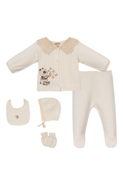 Panda Desenli Kız Bebek Hastane Çıkışı Beşli Set