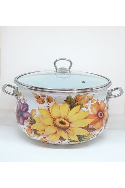 Avşar Enamel House 26 cm 6 Liter Sunflower Vintage Enamel Cooker