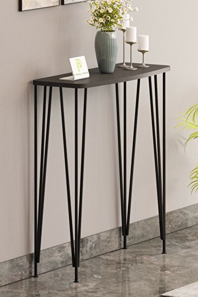 Pinhal Home 60 cm Antresit Gri Dresuar Kahve Köşesi Konsol Modern Raf Metal B...