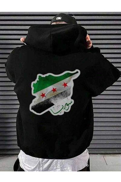 FULL TOLERANCE Universe Winter Sweatshirt - Syrian Flag Printed, Oversize, Thick Hooded Hoodie, 3 Thread