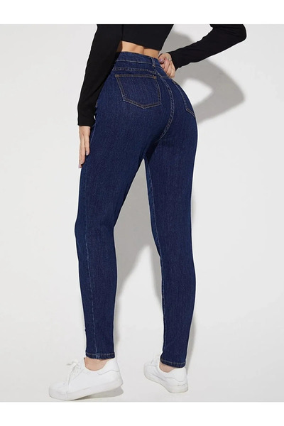 Ramrod Jeans Γυναικείο σκούρο μπλε τζιν παντελόνι cargo με ελαστικό τελείωμα ...