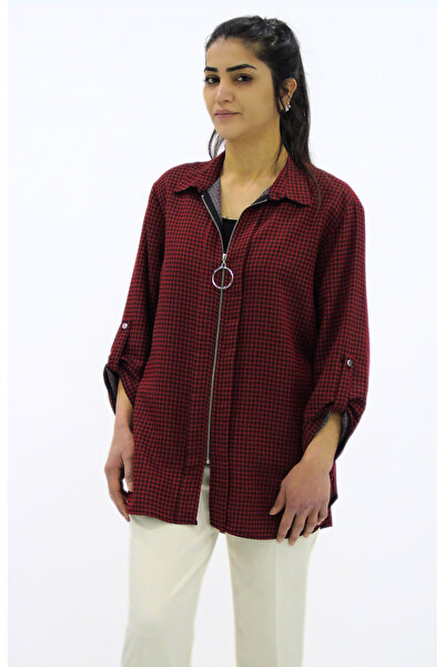Yağmur Fermuarlı Viskon Gömlek - Bordo