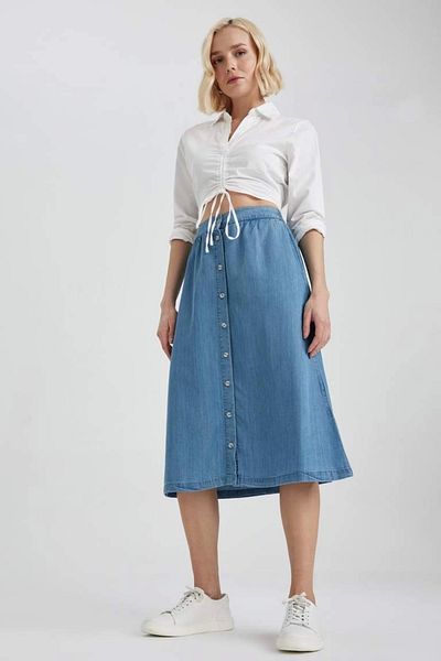 DeFacto Z1722 A-line Jean Midi Skirt