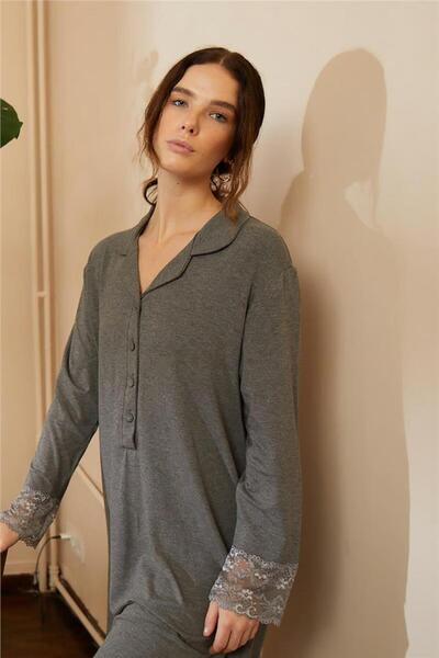 Louren 113 Γκρι βαμβακερό γυναικείο νυχτικό