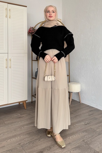 InStyle Πλισέ Scuba Crepe Stone Φούστα