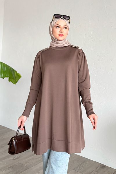 InStyle Pearl Detail Milk Brown Knitwear Sweater