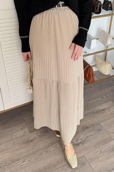 InStyle Πλισέ Scuba Crepe Stone Φούστα