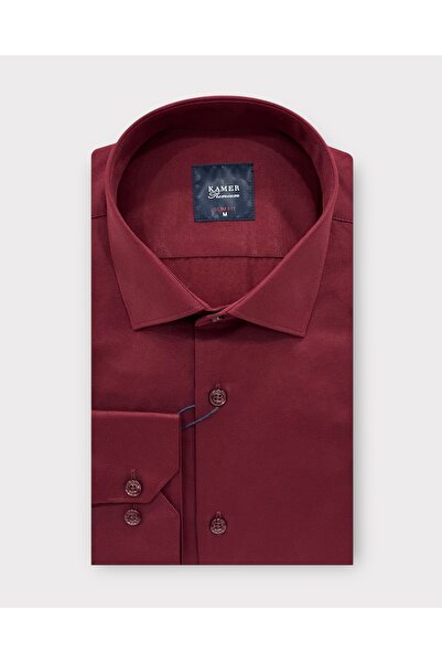 KAMER ERKEK SLIM FIT PAMUK SATEN BORDO GÖMLEK 2101R