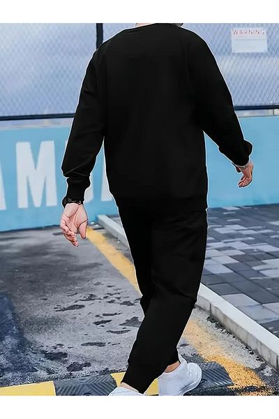 Elfa Tekstil Black Jogger Sweatshirt and Hooded Tracksuit Set