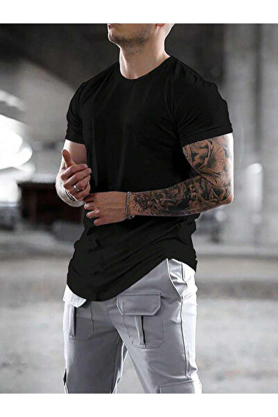 DEEPSENCE Μαύρο ανδρικό μπλουζάκι Basic Slim Fit - Οβάλ κοπή