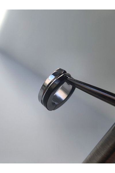 kurukafagift 10 mm Stainless Steel Men's Earrings with Grey Black Stripes Sold Single