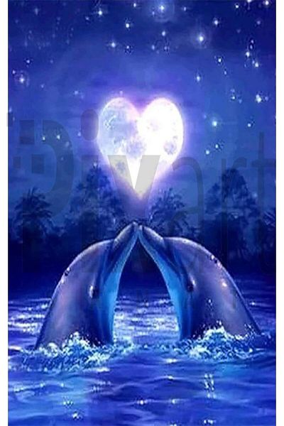 pixartsanat Dolphins 30*40cm Pixart Art Diamond Mosaic Painting Diamond Turkey