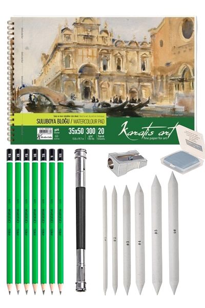 SEYFİKİRTASİYE 35X50 cm 30 Gr Old Notebook Set 7 Pcs Graded Pen Hb-B-2B-3B-4B-5B-6B Pastel Dispenser...