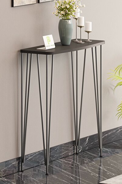 Pinhal Home 60 cm Antresit Gri Dresuar Kahve Köşesi Konsol Modern Raf Metal B...