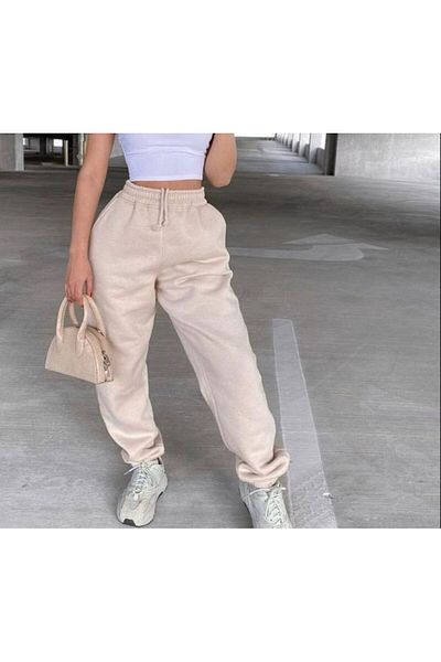 FUNSTYLE Γυναικεία Κρεμ Χρώμα Ψηλόμεση Oversize 100% Βαμβακερή Αθλητική Φούτερ