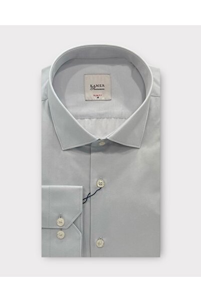KAMER ERKEK SLIM FIT PAMUK SATEN GRİ GÖMLEK 2101G
